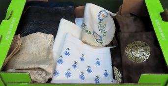 Parcel of various embroided and other linens, bed cover etc All in used condition, unchecked