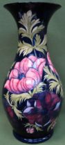 Large and Impressive Moorcroft 'Anome' pattern tube lined floral decorated ceramic baluster vase,