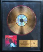 Framed Limited edition gold plated disc record "Bat out of Hell" by Meat Loaf. Approx 50 x 40cm