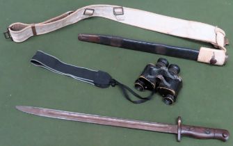 1907 Sanders Rifle Bayonet with scabbard, plus pair of W. Watsons and Sons 1917 field binoculars