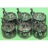 Set of Six Hallmarked Silver and repousse decorated coffee cup holders. Birmingham assay. Weight