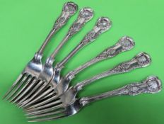 Set of 6 Hallmarked silver Kings/Queens pattern forks, London assay Approx. 356g reasonable used