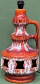 Mid 20th century West German glazed pottery double loop handled table lamp. Approx. 52cms H