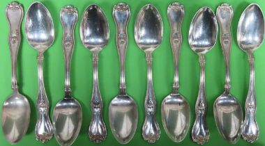 Set of ten Sterling silver spoons. Approx. 320.6g reasonable used condition