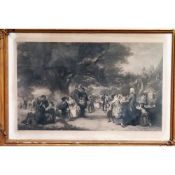 Large gilt framed monochrome print - The Cheshire Hunt. Approx. 55cms x 86cms