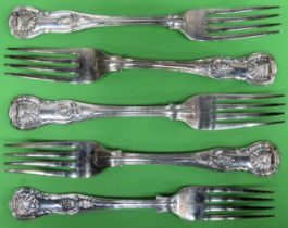 Set of five early Victorian hallmarked silver Kings/Queens pattern forks, London assay. Approx.