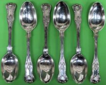 Set of six hallmarked silver Kings/Queens pattern spoons, London assay. Approx. 342.2g reasonable