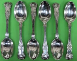 Set of six hallmarked silver Kings/Queens pattern spoons, London assay. Approx. 342.2g reasonable