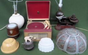 Sundries Inc. record player, glass light shade, lamp, etc used unchecked