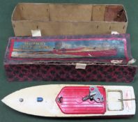 Boxed Early/Mid 20th century Hornby clockwork toy speedboat Used condition, box damaged and