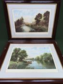 Pair of early 20th century oak framed polychrome prints - September Eve & A June Morning. Frame