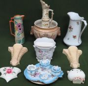 Quantity of various Art Deco style and other sundry ceramics inc. Jardineres, Wall Pockets, jugs