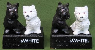 Pair of 'Black & White' Scotch Whiskey cast metal Scottie dog form figure group advertisements.