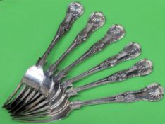 Set of six hallmarked silver Kings/Queens pattern forks, Sheffield assay. Approx. 444.7g