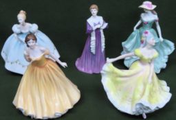 Five various Royal Doulton glazed ceramic figures Inc. The Recital, Elizabeth, Ninette, etc all