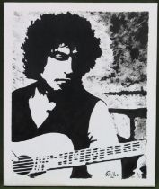 Unframed modern canvas depicting Bob Dylan, signed. Approx. 55 x 45cm Reasonable used condition