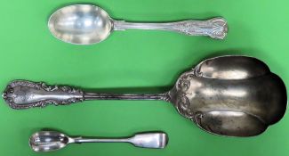 Two small hallmarked silver spoons 49.8g, plus larger Sterling spoon 90g all reasonable used