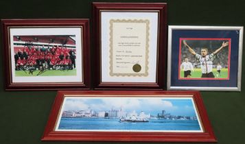 Framed and signed Liverpool FC Team photo with framed c.o.a, framed and signed Michael Owen