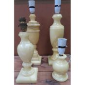 FOUR ALABASTER TABLE LAMPS, TALLEST 40CM H All in used condition, unchecked