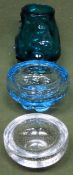 Two pieces of whitefriars coloured bubble glass dishes, plus whitefriars coloured vase vase is