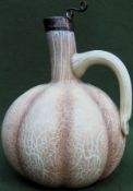 Early Victorian overlaid bark effect singled handled jug, with hinged hallmarked silver top by