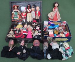 Quantity of various vintage tourist souvenir dolls, plus various vintage puppets etc All in used