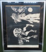 Framed pencil signed 1960's picture. Approx. 75 x 58cm Used condition