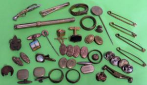 Sundry lot of gold coloured cuff links, rings, S.Mordan pencil, buttons, etc all used and unchecked
