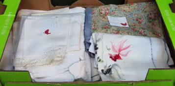 Quantity of various embroided and other linens including table cloths, napkins etc All in used