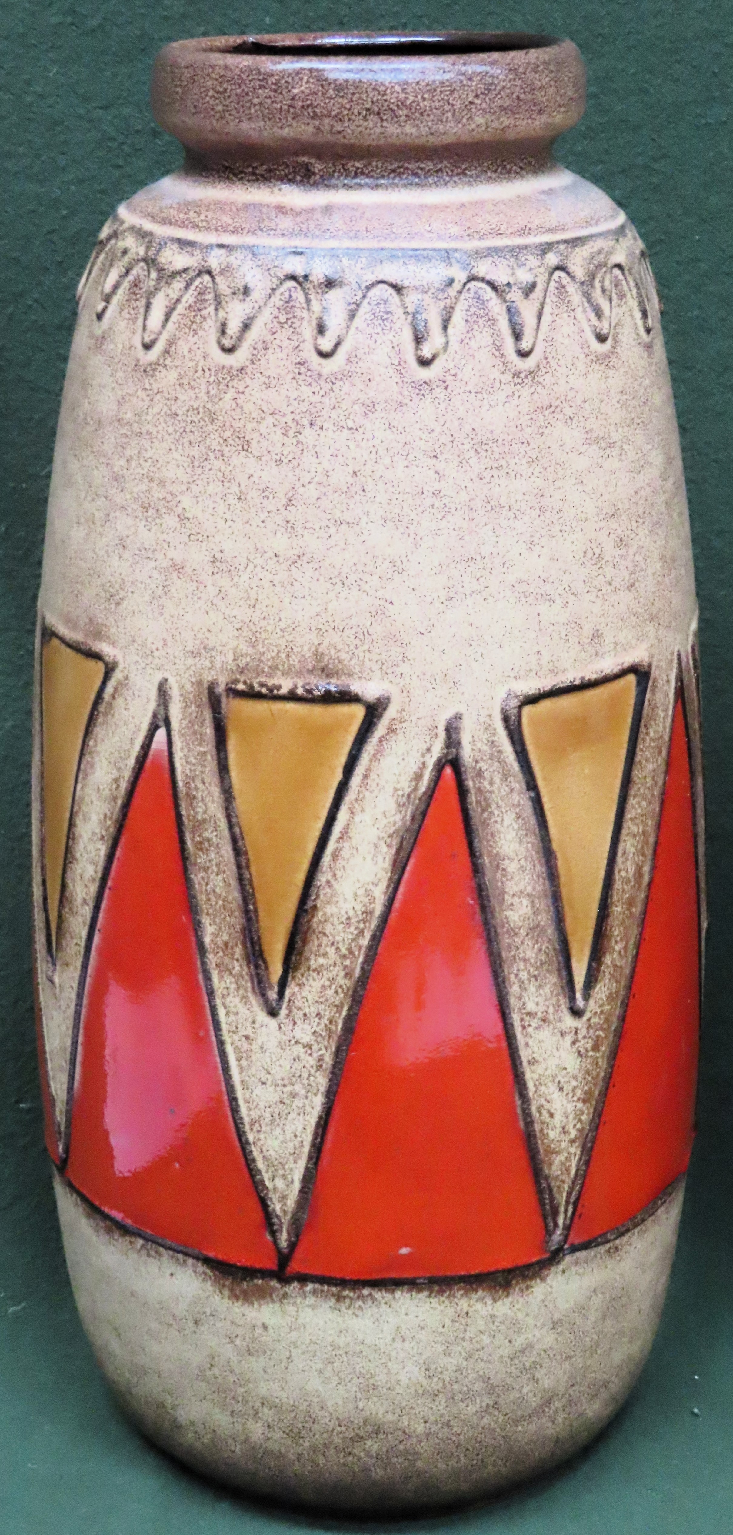 Mid 20th century West German glazed pottery vase. Approx. 48cms H reasonable used condition. minor