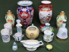 Pair of Oriental vases, plus various ceramic whimper, Dundee Marmalade jars All in used condition,