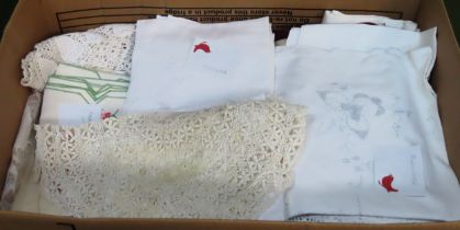 Embroided and other linens including table runners, cloths, napkins, double duvet cover etc All in