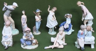 Quantity of various Lladro glazed ceramic figures all used some damaged