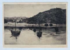 Robert Houston framed pencil signed monochrome etching - Inveraray castle. Approx. 50 x 28cm Used