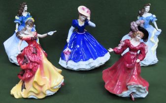 Five various Royal Doulton 'Figure of The Year' ceramic figures Inc. Belle, Patricia, Rebecca, etc