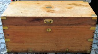 Late 19th/early 20th century brass mounted campaign style Camphor wood storage chest