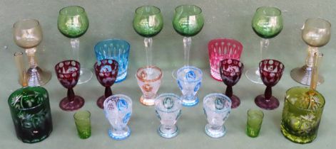 Mixed lot of various coloured and other glassware, stemmed glasses, etc