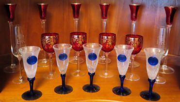 Mixed lot of various coloured and stemmed glassware