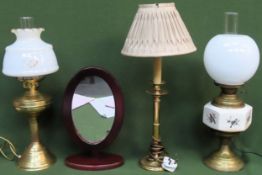 Three various table lamps plus mirror