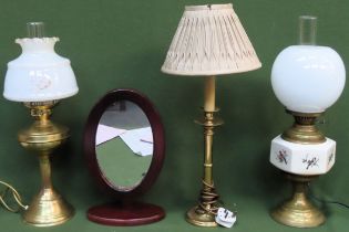 Three various table lamps plus mirror