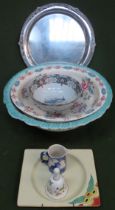 Parcel of various sundries including bowls, blue and white jug, silver plated tray etc
