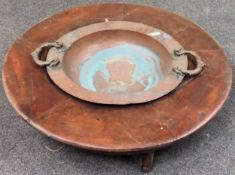 19th century middle eastern style copper cooking pit, on raised supports. Approx. 17cm H x 83cm