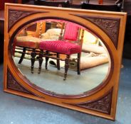 Large 20th century carved mahogany & pine framed oval wall mirror. Approx. 112 x 90cms