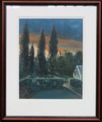 Norman Bevan, framed possibly acrylic painting depicting a garden scene. Approx. 47 x 38.5cm