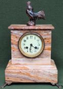 French style marble effect mantle clock with circular gilt enamelled dial. Approx. 37cms H