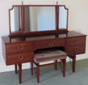 G-Plan mid 20th century oak mirror backed dressing table, with stool. Approx. 135 x 150 x 46cms