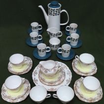Crown Clarence 1970's coffee set, plus gilded tea ware. Approx. 30+ pieces