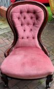 Victorian mahogany upholstered button back low seated nursing chair. Approx. 96cms H