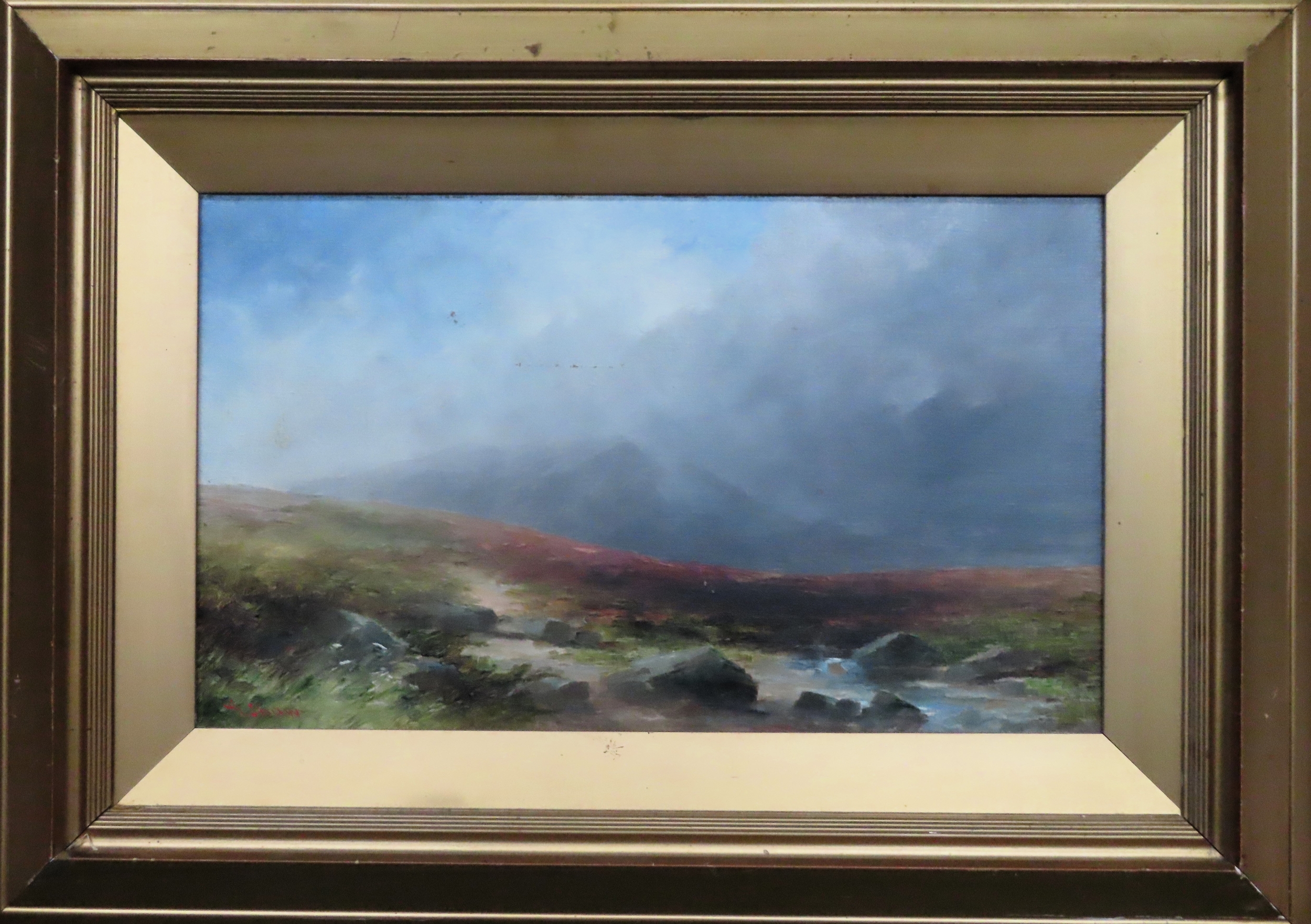 J. Shaw, Victorian gilt framed Oil on canvas depicting a Scottish highland mountain scene