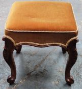 Early 20th century carved mahogany upholstered footstool
